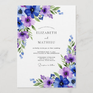 Royal Blue Ethereal Flora Wedding Invitation