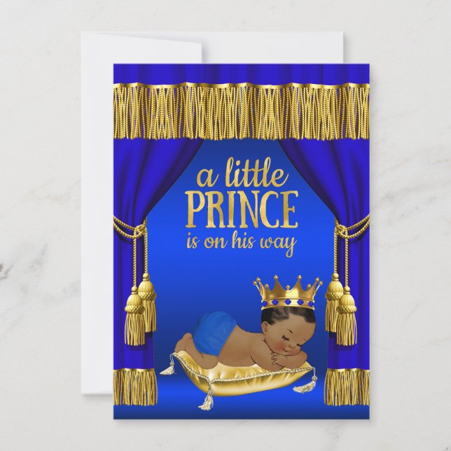 Royal Blue Ethnic Prince Baby Shower Invitations (Front)