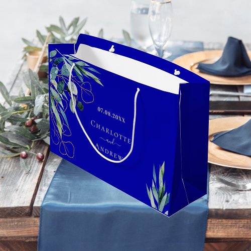 Royal blue eucalyptus greenery wedding large gift bag
