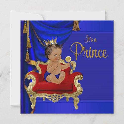 Royal Blue Fancy Ethnic Prince Baby Shower Invitation