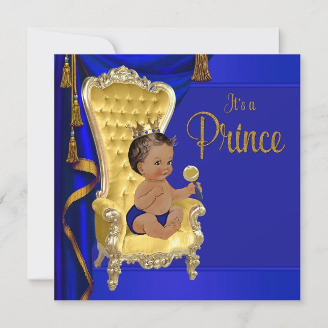 Royal Blue Fancy Ethnic Prince Baby Shower Invitation (Front)