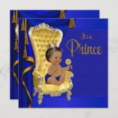 Royal Blue Fancy Ethnic Prince Baby Shower Invitation (Front/Back)