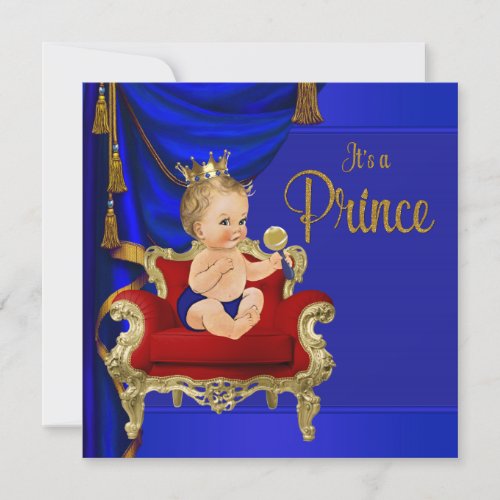 Royal Blue Fancy Prince Baby Shower Invitation