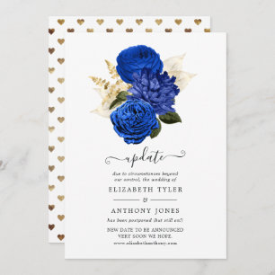 Royal Blue & Faux Foil Gold Floral Wedding Update Invitation