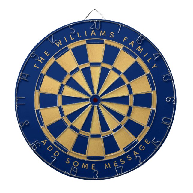 Royal Blue Faux Gold Custom Family Name Geometric Dart Board (Front)