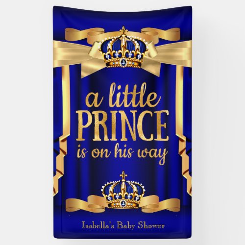 Royal Blue Faux Gold Foil Crown Baby Shower Banner