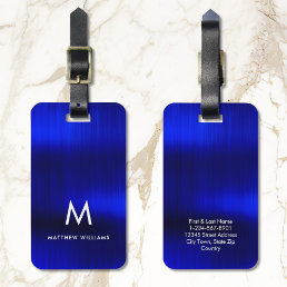Royal Blue Faux Metal Steel Styled Personalized Luggage Tag