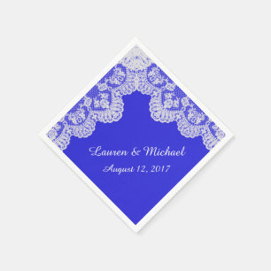 Royal Blue Faux White Lace Border Wedding Paper Napkins