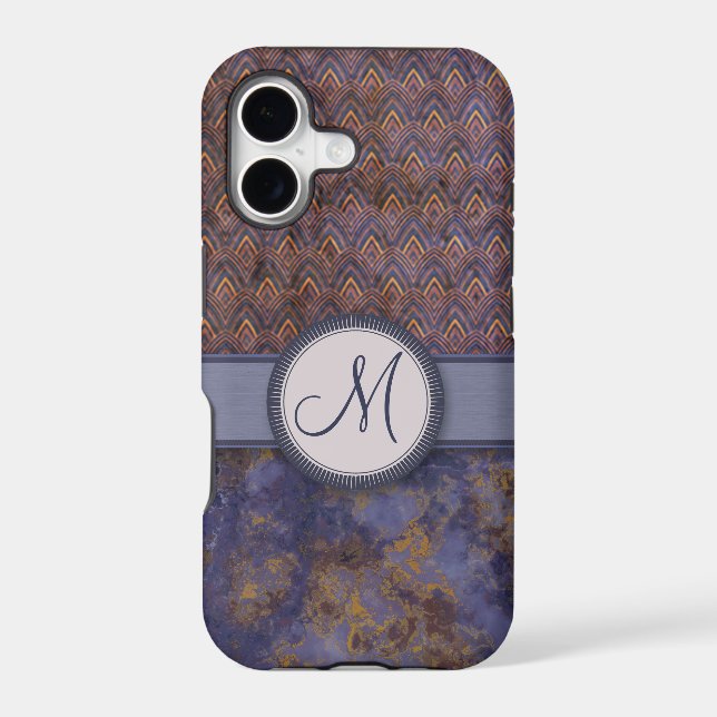 Royal Blue Feather Pattern with Monogram Iphone Case (Back)