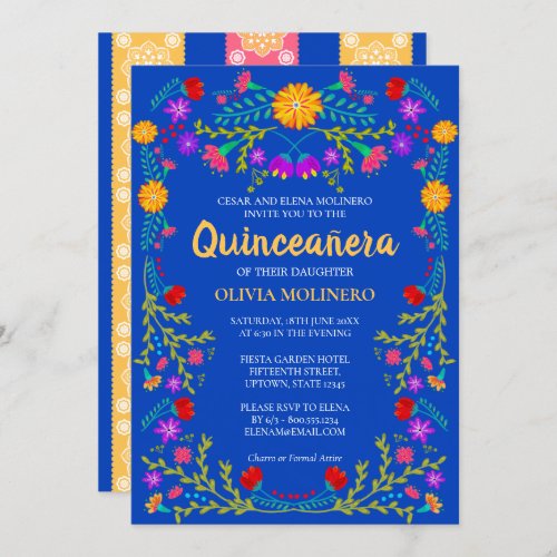 Royal Blue Fiesta Party Mexican Quinceanera Invitation