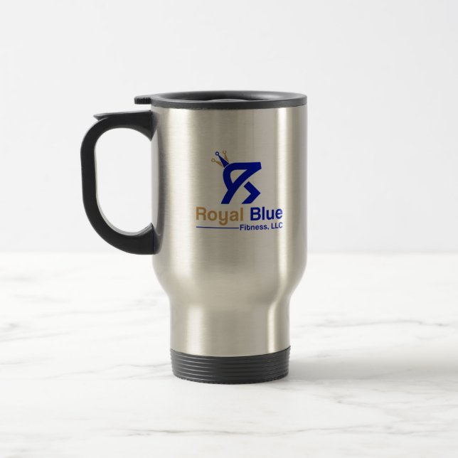 Royal Blue Fitness Water Bottle Travel Mug (Left)