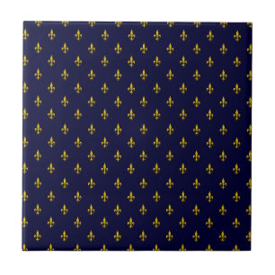 Royal Blue Fleur De Lis Pattern Ceramic Tile