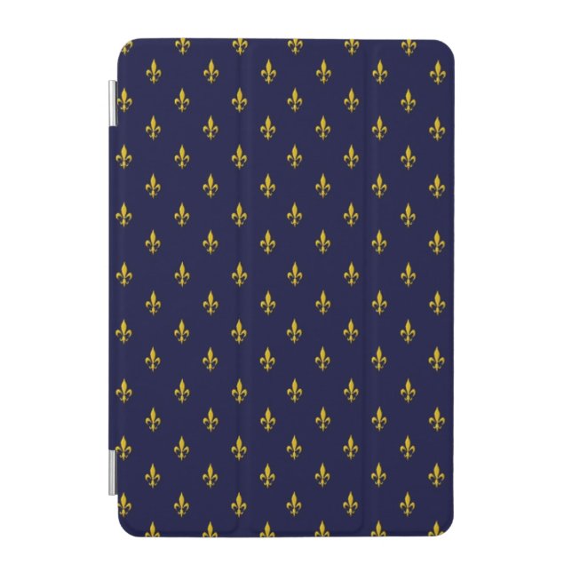 Royal Blue Fleur De Lis Pattern iPad Mini Cover (Front)