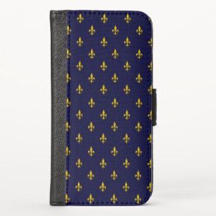 Royal Blue Fleur De Lis Pattern iPhone X Wallet Case