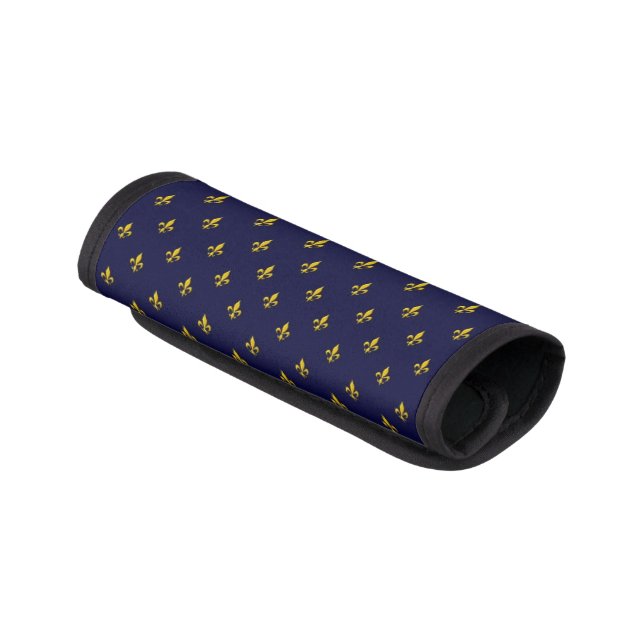 Royal Blue Fleur De Lis Pattern Luggage Handle Wrap (Angled)
