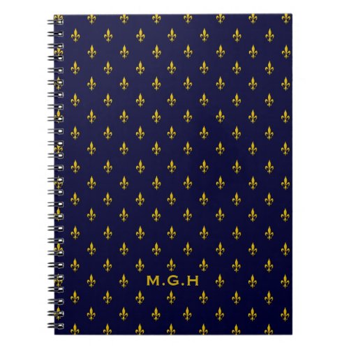 Royal Blue Fleur De Lis Pattern Monogram Notebook