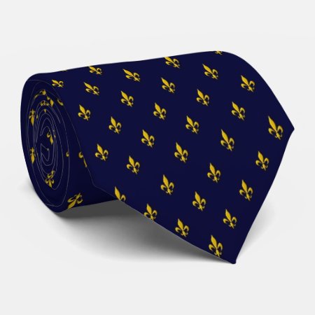Royal Blue Fleur De Lis Pattern Neck Tie