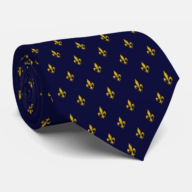Royal Blue Fleur De Lis Pattern Neck Tie (Rolled)