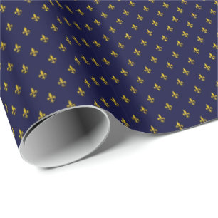 Royal Blue Fleur De Lis Pattern Wrapping Paper