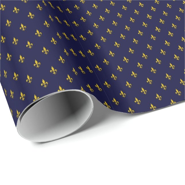 Royal Blue Fleur De Lis Pattern Wrapping Paper (Roll Corner)