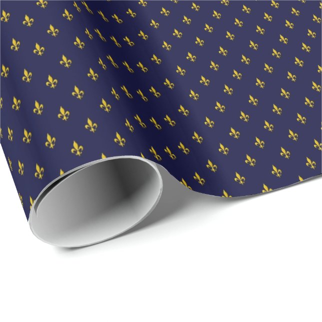Royal Blue Fleur De Lis Wrapping Paper (Roll Corner)