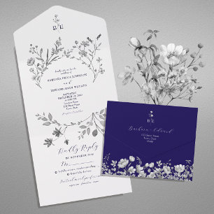 Royal Blue Floral All-in-One Invitation