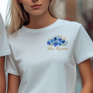 Royal Blue Floral and Gold Leaf Mis Quince T-Shirt