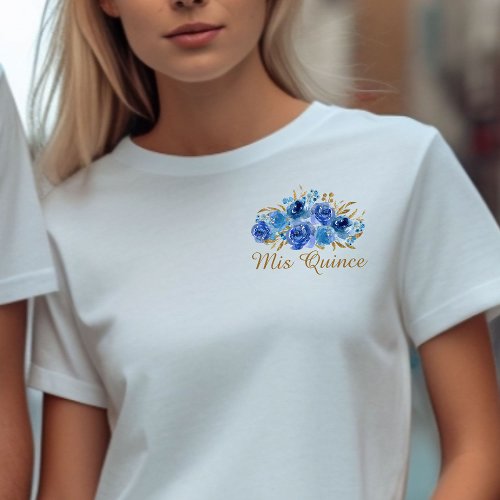 Royal Blue Floral and Gold Leaf Mis Quince T_Shirt