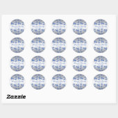 Royal Blue Floral and Silver 1.5" Round Sticker (Sheet)