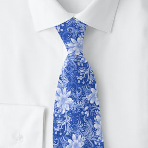 Royal Blue Floral Batik Neck Tie
