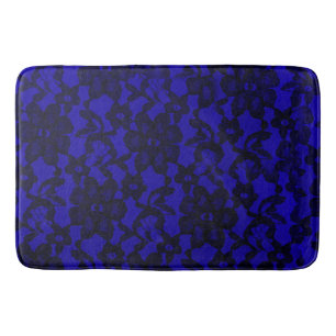 Royal Blue Floral Black Lace Bath Mat