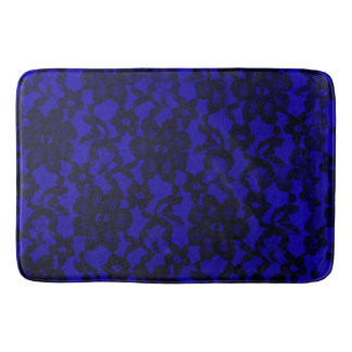 Royal Blue Floral Black Lace Bath Mat