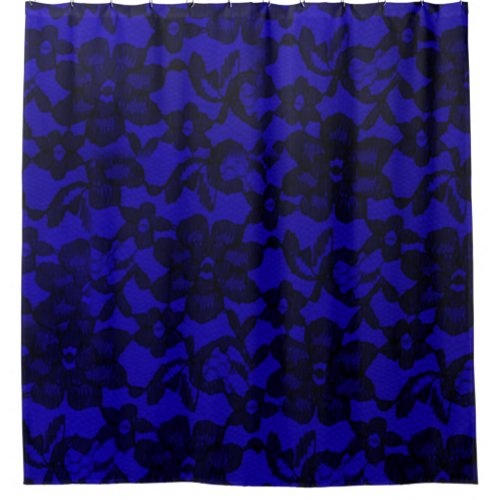 Royal Blue Floral Black Lace Shower Curtain