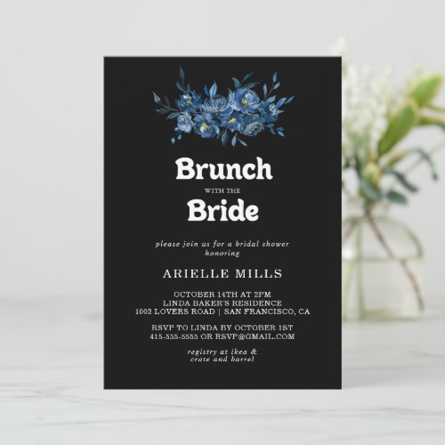 Royal Blue Floral Brunch with the Bride Shower Invitation