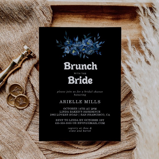 Royal Blue Floral Brunch with the Bride Shower Invitation (Creator Uploaded)