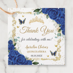 Royal Blue Floral Butterflies Gold Quinceañera 16  Favor Tags