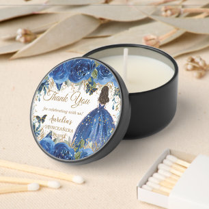 Royal Blue Floral Butterflies Princess Quinceanera Mini Candle Favors