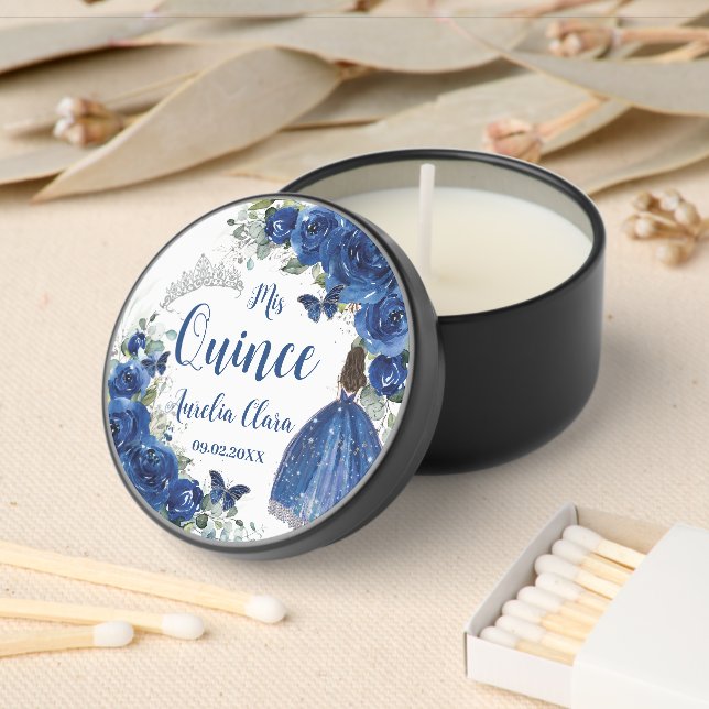 Royal Blue Floral Butterflies Princess Quinceanera Mini Candle Favors (Insitu)