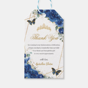 Royal Blue Floral Butterflies Quinceañera Birthday Gift Tags