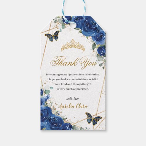 Royal Blue Floral Butterflies Quinceaera Birthday Gift Tags