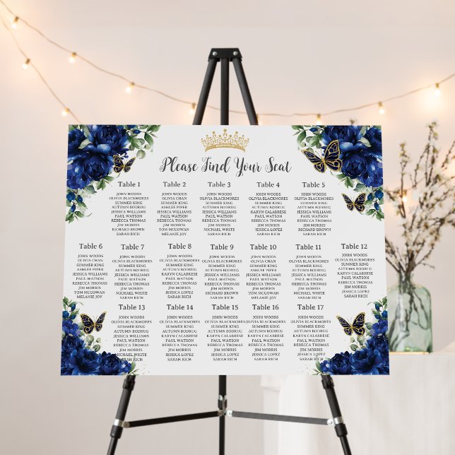 Royal Blue Floral Butterflies Quinceañera Seating  Foam Board (In Situ (Stand))