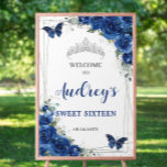 Royal Blue Floral Butterflies Sweet 16 Welcome  Foam Board<br><div class="desc">This elegant royal blue floral butterflies welcome sign board is perfect for sweet sixteen birthday, quinceanera, birthday party, debutante ball, baby shower, bridal shower and many more occasions! Tiara and butterflies are removable if not required. Find this design's coordinating items at The Happy Cat Studio Zazzle Store ! (c) The...</div>