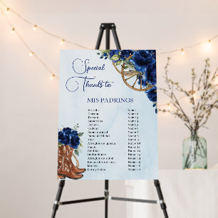 Royal Blue Floral Charro Boots Quinceanera Padrino Foam Board