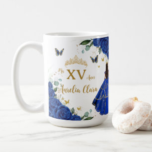Royal Blue Floral Dress Quinceañera Vintage Gold Coffee Mug