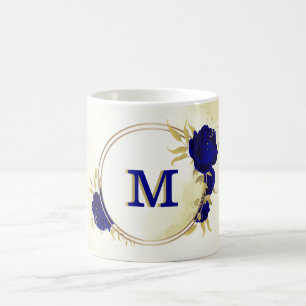 royal blue floral gold coffee mug