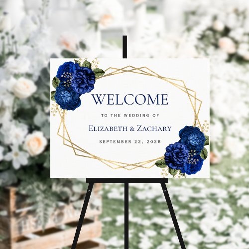 Royal Blue Floral Gold Geometric Wedding Welcome Foam Board