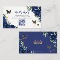 Royal Blue Floral Gold Quinceañera 16 QR Code RSVP