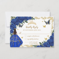 Royal Blue Floral Gold Quinceañera Brown Princess