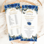 Royal Blue Floral Gold Quinceañera Order of Events Program<br><div class="desc">Personalize this double sided chic slim program card easily and quickly, Simply click the Edit Using Design Tools button to further edit the text, wording, font style, font size, font color, add more text, move or remove some images. The butterflies and crown are movable, resizable, multipliable and removable. Customize it...</div>