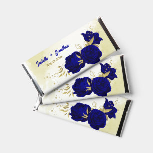 royal blue floral gold wedding hershey bar favors